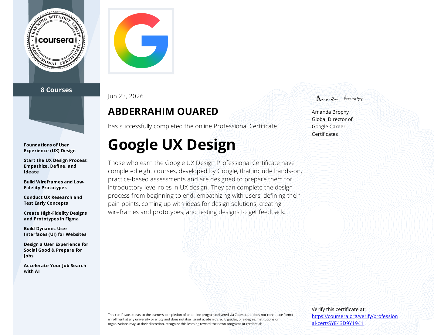 Google UX Design certificate preview